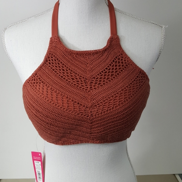 Xhilaration Other - Xhilaration Crochet Swim Cover Up Halter Bikini Top Rust Orange NWT D/DD